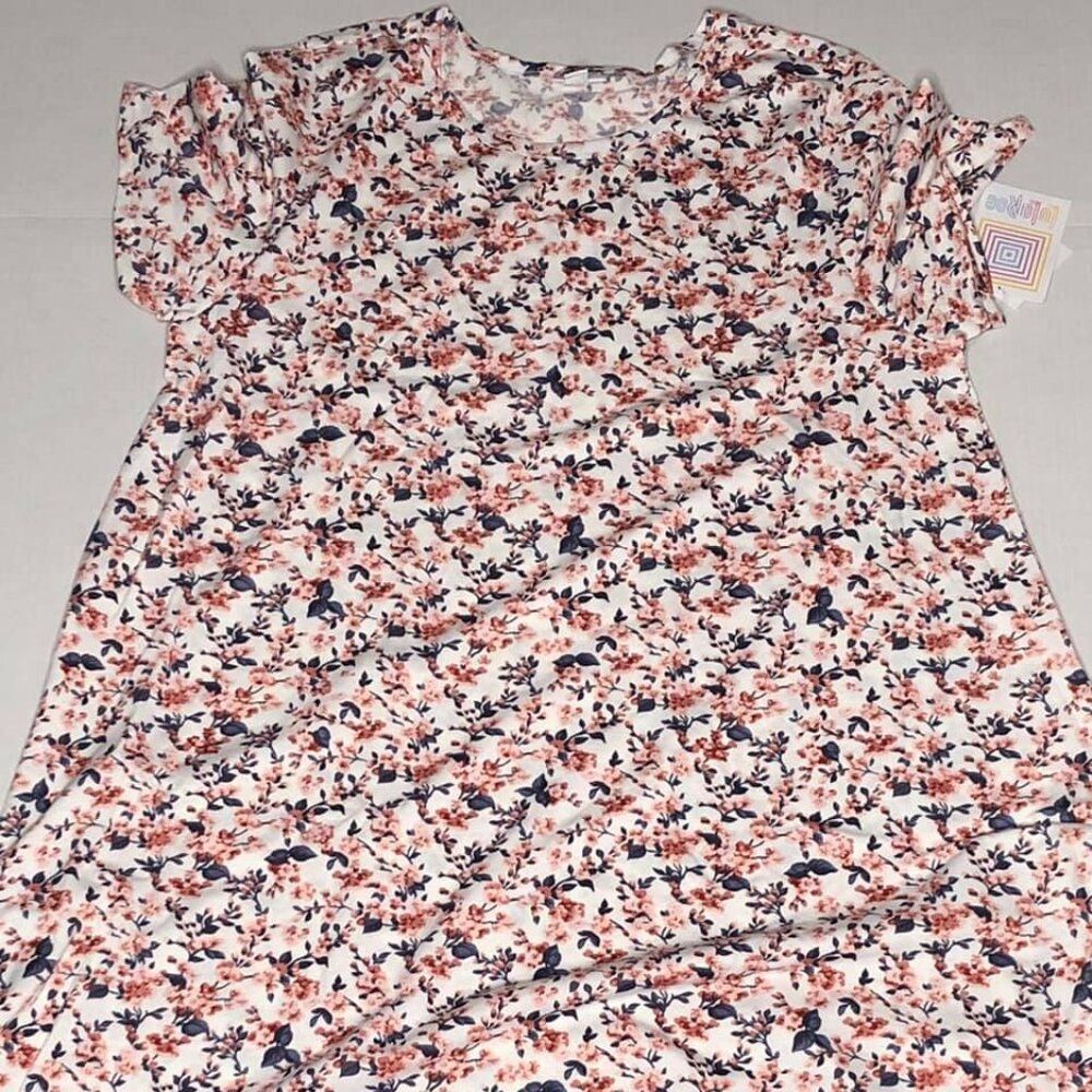 NEW LuLaRoe Carly L‎ Floral Pink Blue Cream Swing Dress High Low Flowy NWT Short